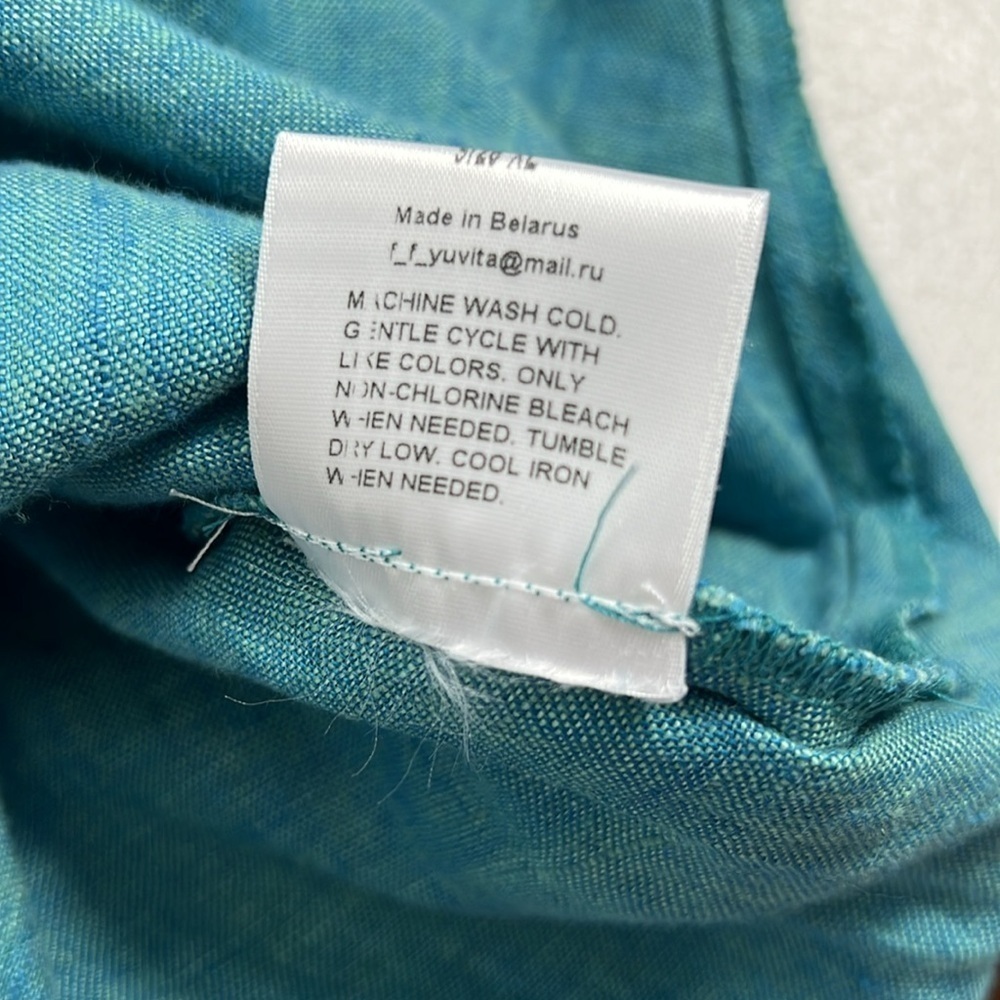 Yuvita Linens Sz XL Midi Cowl Neck Linen Sleeveless Dress Blue/Green Lagenlook - Picture 10 of 11